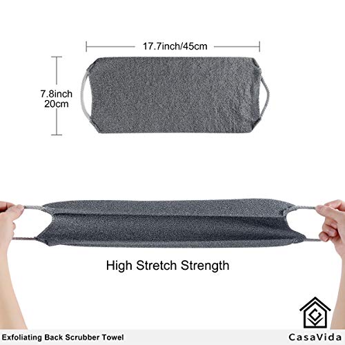 Back Scrubber Towel for Shower, Gray + Blue, 2 Pack | Nylon Bath Towel Washer, Exfoliating Washcloth, Japanese Stretchable Strap, Body Exfoliation - color: Gray + Blue