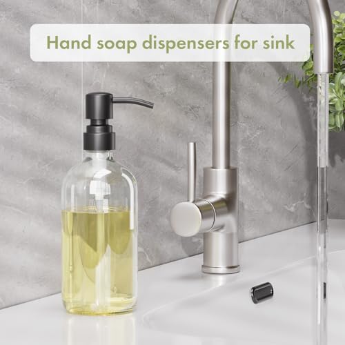 AmazerBath Soap Dispenser, 2 Pack Glass Soap Dispenser with Stainless Steel Pump, 17 Oz Bathroom Hand Soap Dispensers Bottle for Bathroom & Kitchen, Clear & Black - color: Black