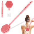 Silicone Back Scrubber for Shower, 16''-21''Extendable Shower Back Scrubber with Dual-Side Large Brush Head, 3-Length Back Brush Bath Brush with Strong Handle & Rich Foaming Bristles(Pink) - color: Pink