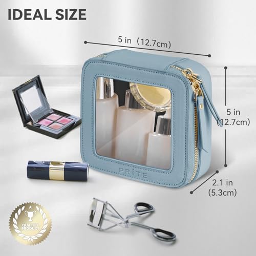 Prite Small Makeup Bag for Women Portable Clear Makeup Bag Cute Mini Waterproof Travel Cosmetic Bag with Gold Zipper for Car Essentials(Blue) - color: Blue, size: Mini - Single Layer