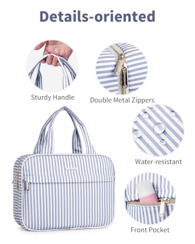 Narwey Striped Hanging Toiletry Bag for Women Travel Makeup Bag Cosmetic Make Up Organizer Toiletries Bag for Travel Essentials Accessories (Greyish Blue Stripe, Medium) - color: B-Greyish Blue Stripe, size: Medium