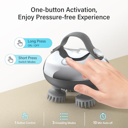 arboleaf Scalp Massager Rechargeable Head Massager Scalp Stress Relax, Waterproof Handheld Hair Scratcher with 8 Removable Massage Claws, Gift for Dad Mom - color: Silver
