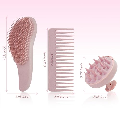 D’Cherlane Essential Comb Collection – Scalp Massager, Detangling Brush & Wide-Tooth Comb Set for All Hair Types | Stimulates Scalp & Reduces Breakage