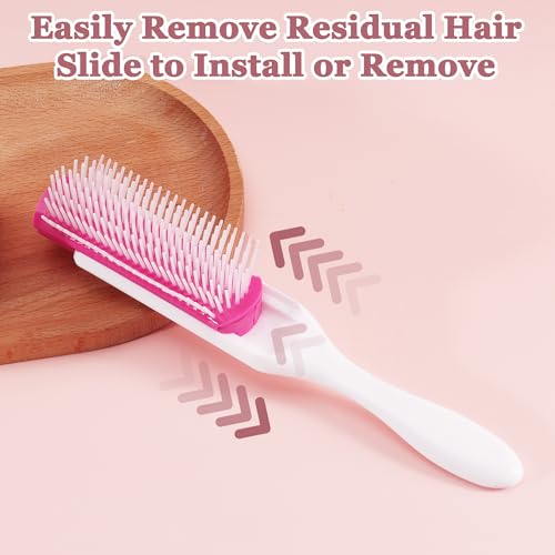 SALONSILK Curl Defining Hair Brush Set, Pink Styling Curly Brush, 9 Row Styling Brush, 3 Row Comb with 2PCS Hair Clips for Women