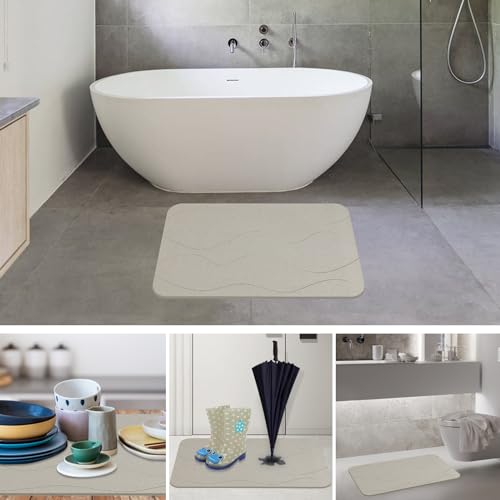 Stone Bath Mat, Diatomaceous Earth Shower Mat, Non-Slip Super Absorbent Quick Drying Bathroom Floor Mat, 2 Pack, Grey White - color: Grey White