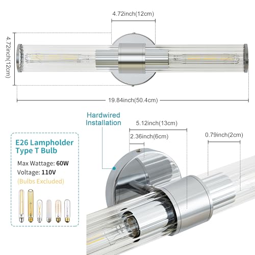 Chrome Bathroom Vanity Light, Wall Sconce Threaded Glass 1 Pack, Modern Wall Light for Bathroom, Living Room, Hallway, Kitchen - UL Certification (Bulb Not Included) - color: Chrome Clear Glass