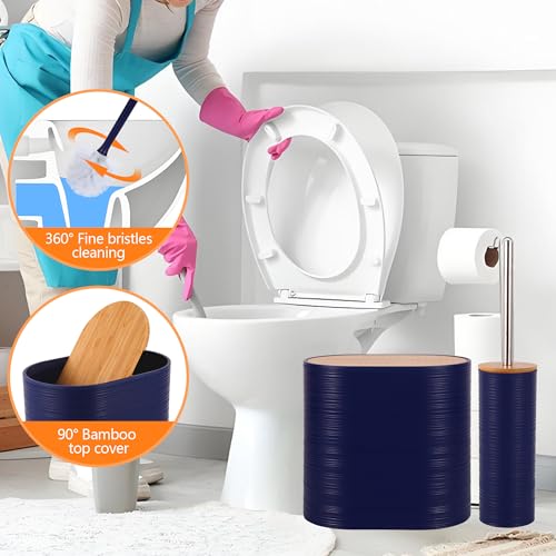 Bathroom Accessory Set,10 PCS Navy Blue Bathroom Set with Trash Can,Toothbrush Holder,Soap Dispenser,Toothbrush Cup,Vanity Tray,Soap Dish,Toilet Brush,Qtip Holders - color: Navy Blue