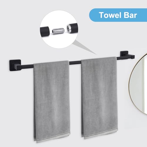 5 Pieces Black Bathroom Hardware Set,Wall Mounted 23.6 inch Towel Bar Set Matte Black,Towel Rack Set,Toilet Paper Holder,Matte Black Bathroom Accessories Set - color: Matte Black