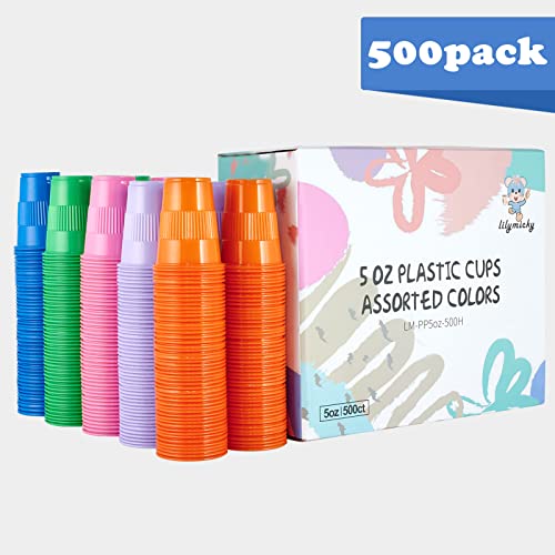 Lilymicky 500 Pack 5 oz Plastic Cups, Disposable Drinking Cups in Assorted Colors Can Be Used As Tasting, Party Tumblers, Jelly Party Shot - style: 5 oz