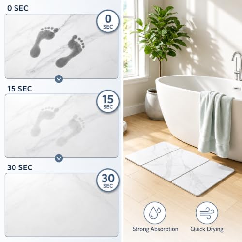 Stone Dish Drying Mat 24" x 16" – Dish Drying Stone Mat – Large Diatomaceous Earth Drying Mat with Non-Slip Base – Quick Dry Kitchen Drying Pad for Dishes, Glassware & Bottles 3 Folded Marbeled White - color: 3 Folded Marbeled White