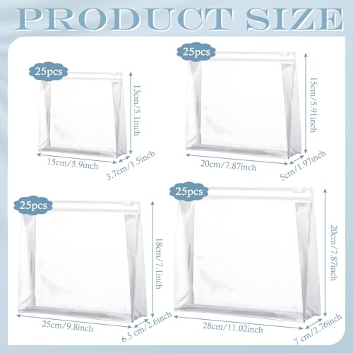 Xuniea 100 Pcs Mini Clear Makeup Bag PVC Small Travel Toiletry Organizer Pouches Bulk Waterproof Transparent Plastic Cosmetic Bag with Zipper for Women Men Travel (11'',9.8'',7.9'',5.9'') - size: 11'',9.8'',7.9'',5.9''
