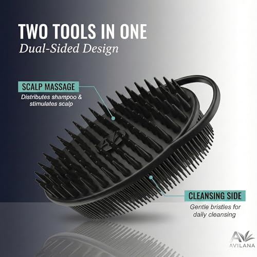Avilana Premium Scalp Massager Shampoo Brush - 8 Years Trusted Since 2017 - SGS Certified Silicone Scrubber, Soft Bristles All Hair Types, Gentle Scalp Exfoliation Hair Care Women Men Color Treated - color: Black, size: Scalp