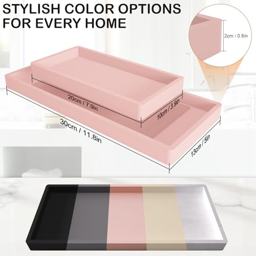 Bathroom Vanity Tray, Silicone 11.8 x 5 Inch Bathroom Counter Tray Decor, Extra-Large Bathroom Trays Holders and Organizers for Toilet Top, Dresser, Waterproof Decorative Tray, Pink - color: Pink, size: 11.8" x 5" x 0.8"
