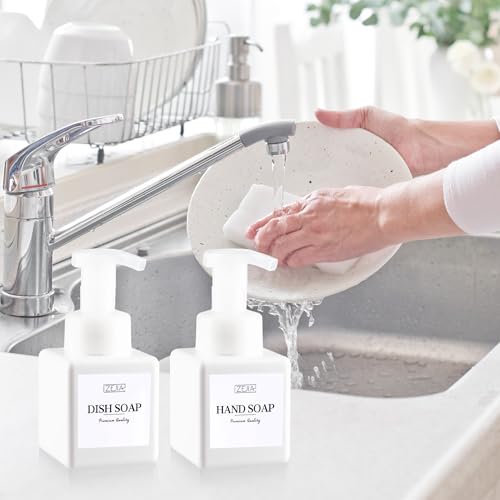 250ML Foaming Soap Dispenser, 2-Pack Plastic Hand Soap Dispenser, Refillable Leakproof Foam Pump Bottle with Waterproof Labels, for Shampoo, Body Wash - color: White, size: 250ML