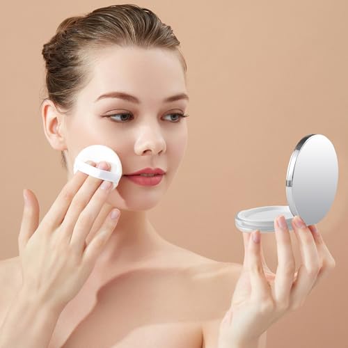 2-Pack Refillable Loose Powder Container with Puff & Mirror - 0.17 oz | Tokusatsu Travel Portable Empty Makeup Compact with Mesh for Women Girls (Pink, Silver) - color: Pink, Silver