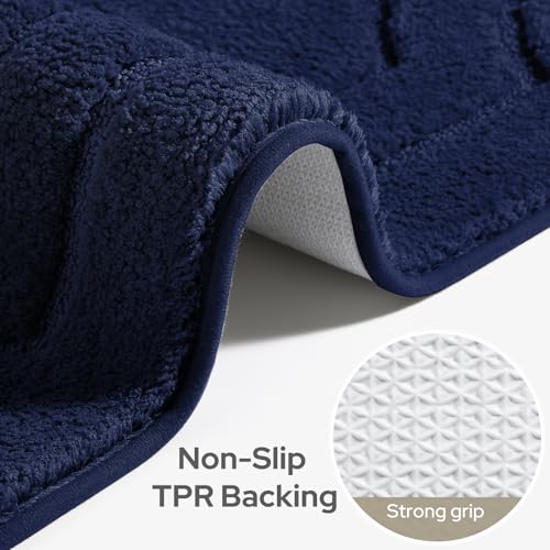 HOMEIDEAS Navy Blue Bathroom Rugs, Extra Soft and Absorbent Microfiber Plush Bath Rugs Sets 2 Piece with Non Slip Backing, for Shower - color: Navy Blue