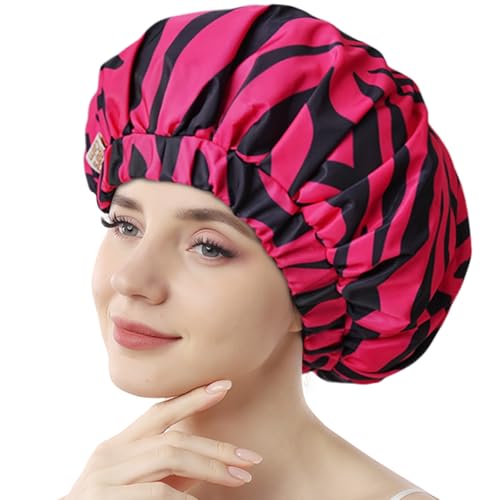 Years Calm Shower Caps for Women Reusable Waterproof, Double-Layer Extra Large Elastic Hair Cap for Shower for Long Hair & Braids, Travel & Home - color: pink