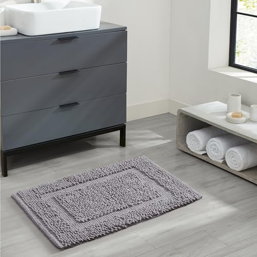 Jean Pierre New York 100% Chenille Cotton Skid Resistant Plush Bath Mat - 17"x24" Bathroom Rug - Charcoal Grey - color: Charcoal Grey, size: 1'5" x 2' (Rectangular)