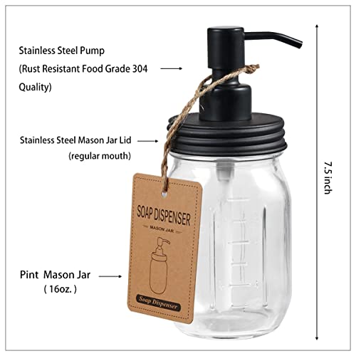 Amolliar Mason Jar Bathroom Accessories Set(4 Pcs) -Lotion Soap Dispenser &Cotton Swab Holder &Toothbrush Holder-Rustic Farmhouse Decor Apothecary Jars Vanity Organizer-Rustic Farmhouse Decor (Black) - size: Black, style: Wide-mouth