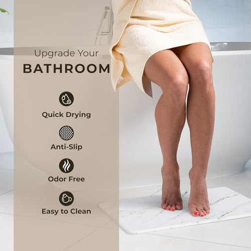 TOSORO - Stone Bath Mat Diatomaceous Earth Shower Mat Non-Slip Super Absorbent Diatomite Stone Bath Mats for Bathroom Floor Quick Drying Natural Easy to Clean (23.5 x 15) - Sandstone - color: Marble Sandstone, size: Pack of 1