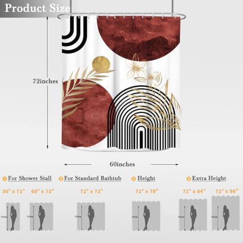 Burgundy Shower Curtain Dark Red Maroon Black Gold Boho Fun Abstract Modern Mid Century Geometric Minimalist Contemporary Neutral Fabric Cloth Bathroom Decor Set 60x72 inch Polyester 12 Hooks - color: Burgundy, size: 60"W x 72"L (Pack of 1)
