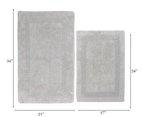 WOVEN ST. Reversible Tufted Bath Rugs | Area Rugs for Spa, Vanity Shower, Bathrooms, Kitchen, Bedroom | Water Absorbent | 100% Cotton | Pack of 2 | 17’’ x 24’’ & 21’’ x 34’’ Inches | Light Grey - color: Light Grey, size: 17" x 24" (Rectangular) + 21" x 34