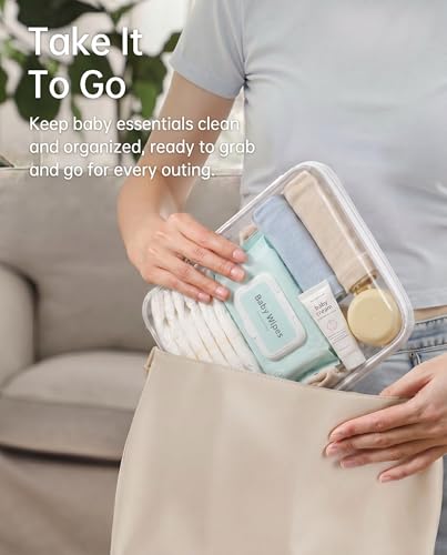 3 Pack Large Clear Hard Shell Zipper Case, Diaper Bag Organizer Pouches, Water-Resistant Travel Toiletry Bags for Baby Essentials, Toys, Cables, Crafts, Makeup, White - size: L3