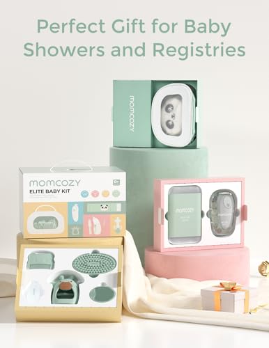 Momcozy Elite Baby Kit, Superior Baby Shower & Registry Essential Kit for Grooming & Health & Cleansing Care, Electric Nail File & Nasal Aspirator,Tummy Wrap,Thermometer,Bath Brush,Teether,Storage Bag - size: Elite Baby Kit