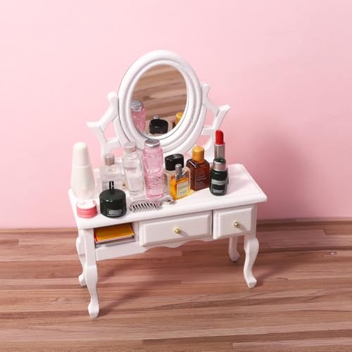 DIYDEC 75Pcs Dollhouse Mini Jewelry Storage Case Miniature Bathroom Accessories Figurines with Makeup Set Towel Cosmetic Toothbrush Shampoo Perfume Hair Dryer Comb Purse Doll Backpack Micro Scene - color: Dollhouse Makeup Set