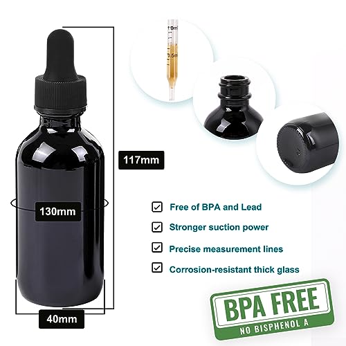 NOOEEISS 2oz Glass Dropper Bottle,Preety Texture Tincture Bottles with Precise Scales Eye Droppe,for All Kinds Of Mixed Liquids,Leak-Proof Design for Easy Travel (Black-24Pack) - color: Black, size: 2oz-24Pack