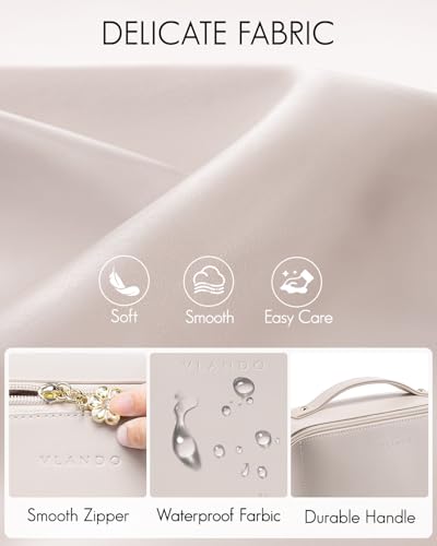 VLANDO Makeup Bag,Travel Toiletry Bag,Cosmetic Bag for Women PU Leather Portable Make up Bag for Skincare, Brushes & Travel Essentials-Off White - color: 05.Off White