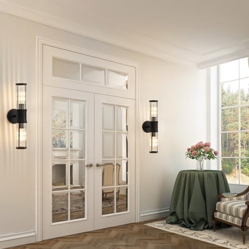 Black Wall Sconce Bathroom Vanity Light Fixtures for Mirror, Modern Wall Light with Glass Rod Shade for Bathroom, Bedroom, Hallway, Living Room - Bulb Not Included - color: Black-Glass Rod