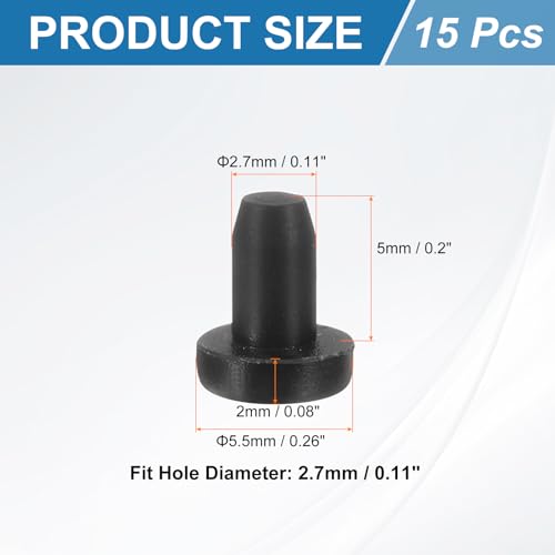 uxcell 15Pcs Silicone Hole Plug, Waterproof Solid T-Shaped Rubber Stoppers Bottle Seal Tube Pipe Plugs End Cap for 2.7mm/0.11" Hole for Bathtub Bottle, 0.2" Plug Height, Black - color: Black, size: For 2.7mm/0.11" Hole, 0.2" Plug Height