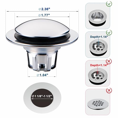 Chrome Bathroom Sink Drain Stopper,Welsan Universal Pop-Up Drain Stopper Plug Strainer with Hair Catcher for 1 1/8"-1 1/2" Drain Hole-2 Pack - color: Chrome Plated-2