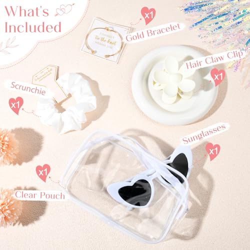 DEEKA 5 Pcs Bridesmaid Proposal Bag Set Gift Clear Makeup Toiletry Bag Bachelorette Party Favors Sunglasses Flower Claw Clips Scrunchies Knot Bracelets Bridal Wedding Party Gifts (White) - color: White(Flower Claw Clip), size: 1 Set