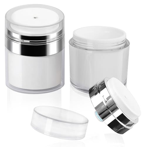 2Pack 100ml Airless Pump Jar - 3.5 Oz Moisturizer Pump Dispenser, Travel Lotion Container Vacuum Bottle for Skincare, Thick Moisturizer - size: 3.5 Ounces, style: 2 JARS