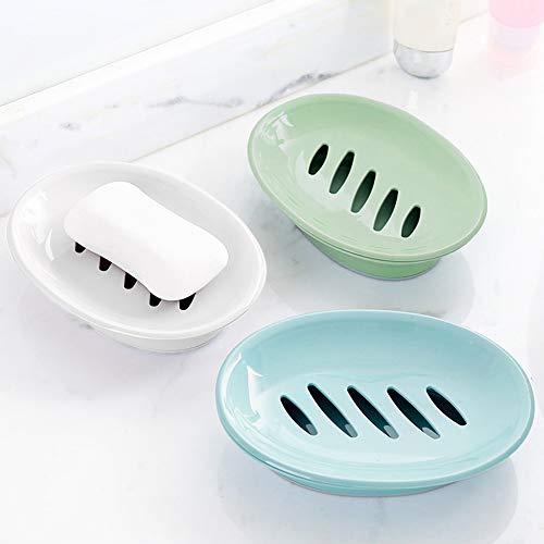 WYOK 2-Pack Soap Dish with Drain Plastic Sponge Holder Easy Cleaning Soap Saver Tray Caddy Keep Dry Stop Mushy for Shower Bathroom Kitchen(White) - color: White
