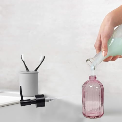 Black Pump Glass Soap Dispenser, 13.5oz Stripe Countertop Refillable Liquid Bottle Hand Dish Lotion Dispenser with Plastic Pump, for Kitchen, Bathroom Countertop - color: Rose Red