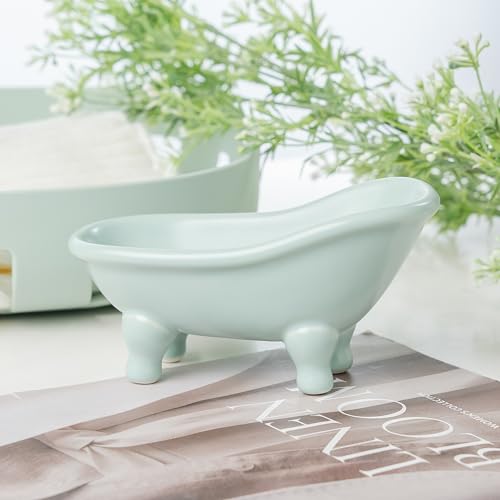 5.6" Ceramic Mini Bathtub Soap Dish Decortative Clawfoot Bathroom Soap Dish (Green) - color: Green