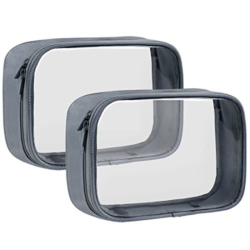 Moyad TSA Approved Toiletry Bag Clear Quart Size Travel Bags Makeup Bag | Large Opening, for Men and Women, Carry on Airline Compliant, Transparent Liquids Pouch, Grey - color: Grey, size: 2 Pack