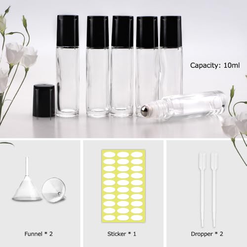 sungwoo 12 Pack Essential Oil Bottles, 10ml Clear Glass Bottles with Stainless Steel Roller Balls and Caps for Travel, Perfume and Lip Gloss - color: Clear, style: 12 Pack