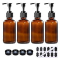 4 Pack 8 oz Amber Glass Pump Bottles, Boston Round Bottles with Pumps for Lotion, Soap, Massage Oils, Refillable Containers with Caps - size: 8 oz Amber 4Pack