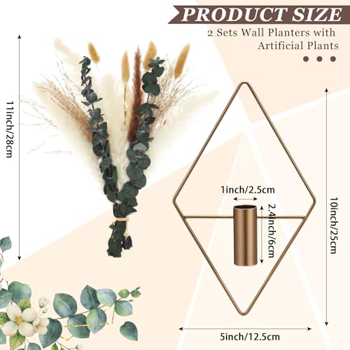 Canlierr 4 Pcs Antique Bronze Wall Decor Hanging Planters with Artificial Plants Eucalyptus Pampas Grass Metal Hanging Vase Indoor Plants Holder Modern Boho Wall Art for Bathroom Bedroom Living Room - color: Antique Bronze, size: Pampas Grass, Eucalyptus