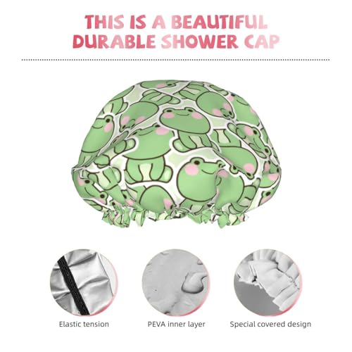 Cute Frogs Shower Cap For Women Reusable Waterproof Double Layers Bath Cap Hair Protection Elastic Ladies Spa Salon Shower Hat - color: Cute Frogs