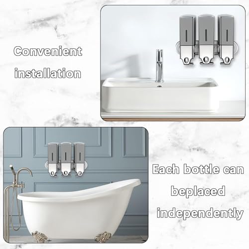 No-Drill 3 Pack 500ml Wall Mounted Soap Dispenser for Bathroom and Kitchen, Shampoo and Conditioner Dispenser Drill Free with Adhesive(Square-Grey) - color: Grey-2