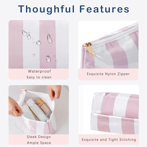 RSRSLEII Large Waterproof Travel Striped Makeup Bag, Aesthetic PVC Toiletry Bag, Coquette Cosmetic Bag, Sunscreen Accessories Storage Organization, Beach Travel Purse(Green) - color: Green