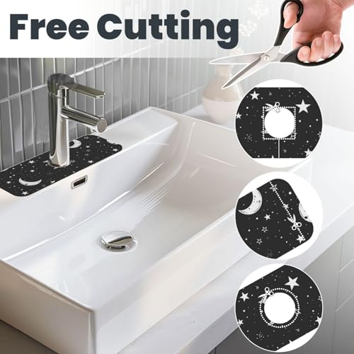 Faucet Draining Mat For Kitchen Sink, Moons Stars White Diatom Mud Absorbent Drain Pad For Bathroom Kitchen Sink Splash Guard Drying Mat - color: Moons Stars White