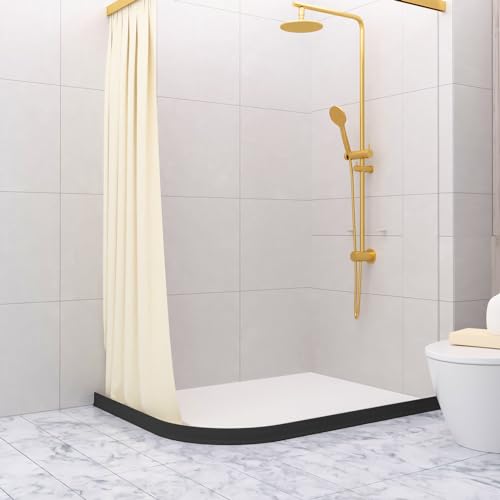 Raycity 3" High Shower Threshold Water Dam 67 IN Collapsible Shower Water Splash Guard for Curbless Shower Threshold Barrier Water Stopper for Wet and Dry Separation Bathroom and Kitchen (Black) - color: Black, style: 67 inch