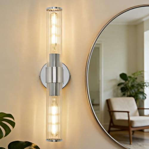 Chrome Bathroom Vanity Light, Wall Sconce Threaded Glass 1 Pack, Modern Wall Light for Bathroom, Living Room, Hallway, Kitchen - UL Certification (Bulb Not Included) - color: Chrome Clear Glass