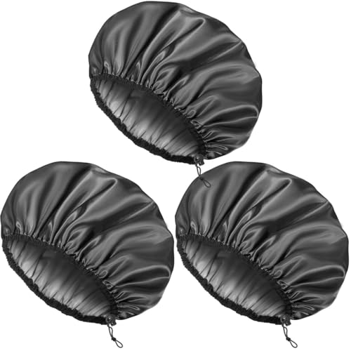 Auban Shower Cap for Women, Adjustable Reusable, Extra Large, Double-Layer Waterproof Bathing Cap, Waterproof Exterior, EVA Lining, Hair Cap for All Hair Lengths, 3 Balck Set - color: 3 Backs